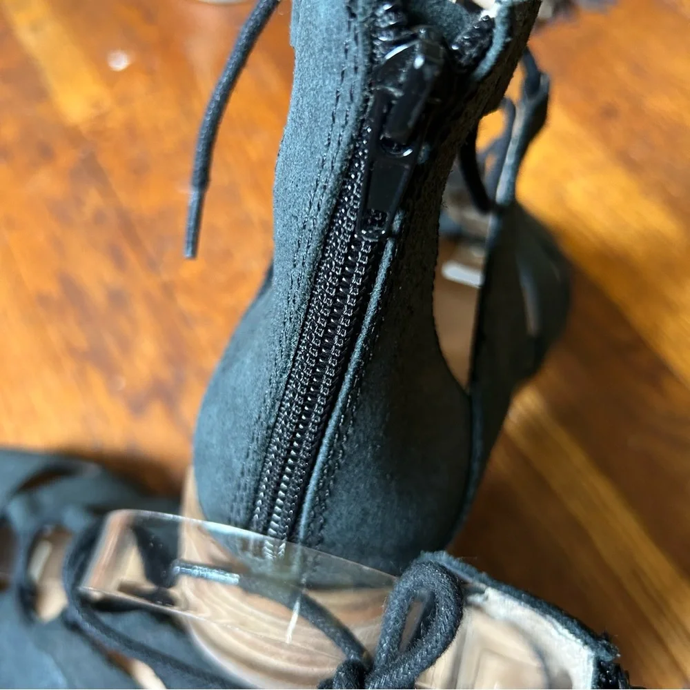Lucky Brand Tazu black brushed suede gladiator lace up sandals size 8.5